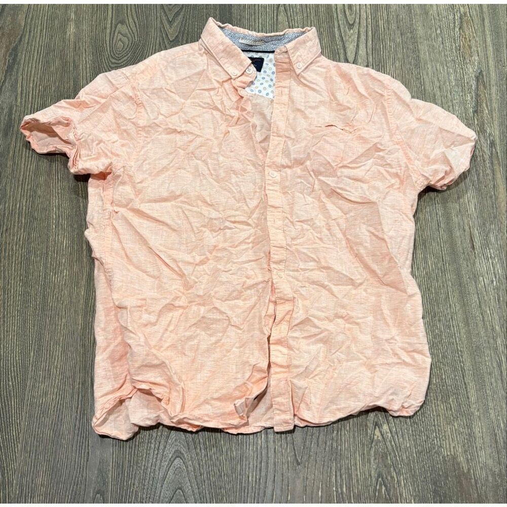 Denim & Flower by Ricky Signh Mens Button-Up Shirt SS Slim Fit Orange Size L
